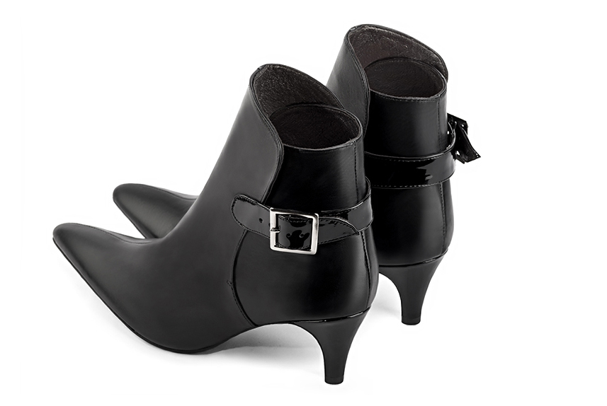 Satin black women's elegant sneakers. Tapered toe. Medium slim heel. Rear view - Florence KOOIJMAN